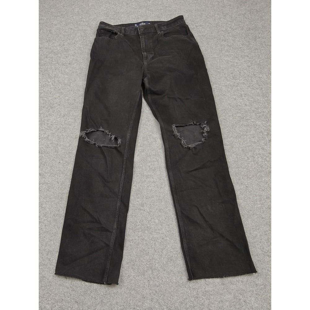 Hollister Ultra High Rise 90s Straight Jeans Juniors 11R Black Distressed Denim